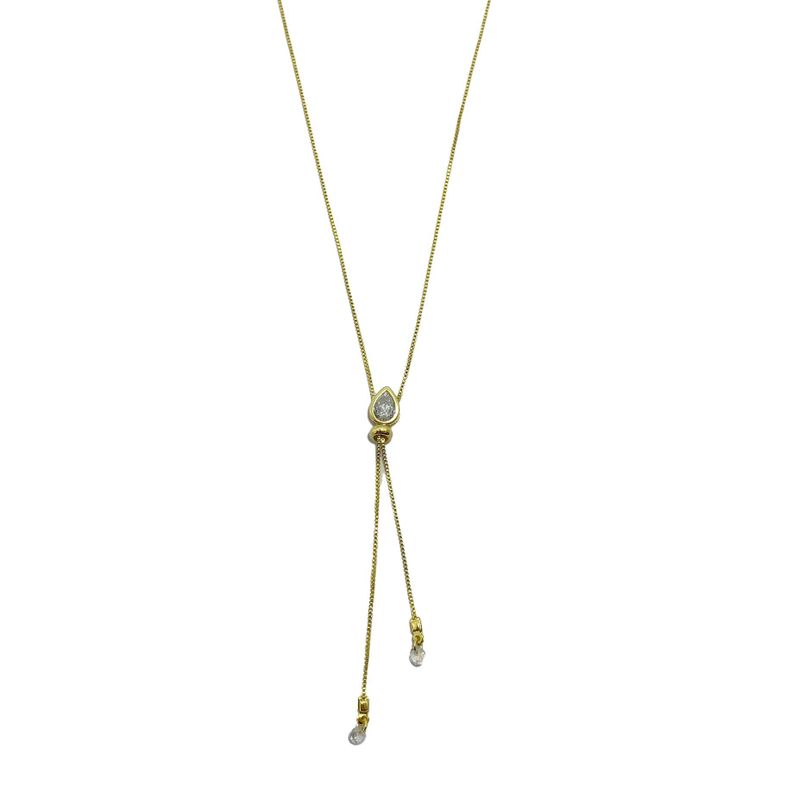 Collar Punto De Luz Gota Circón Blanco Ajustable Enchapado Oro 18K-0