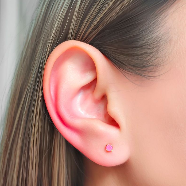 Aros Circón 2mm Rosado Enchapado Oro 18k-1