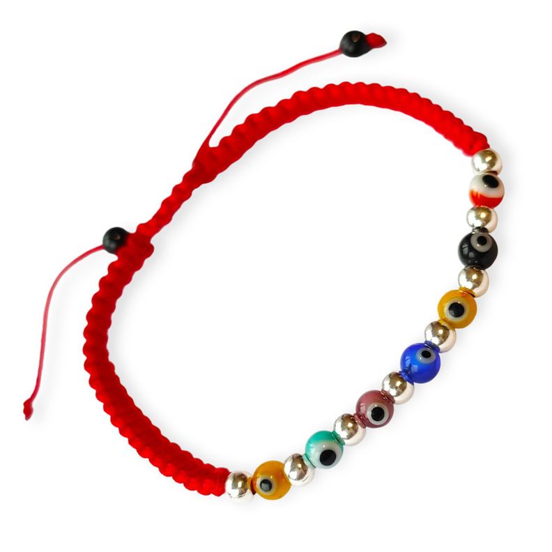 Pulsera Ojos Turcos Colores Cordón Rojo-1