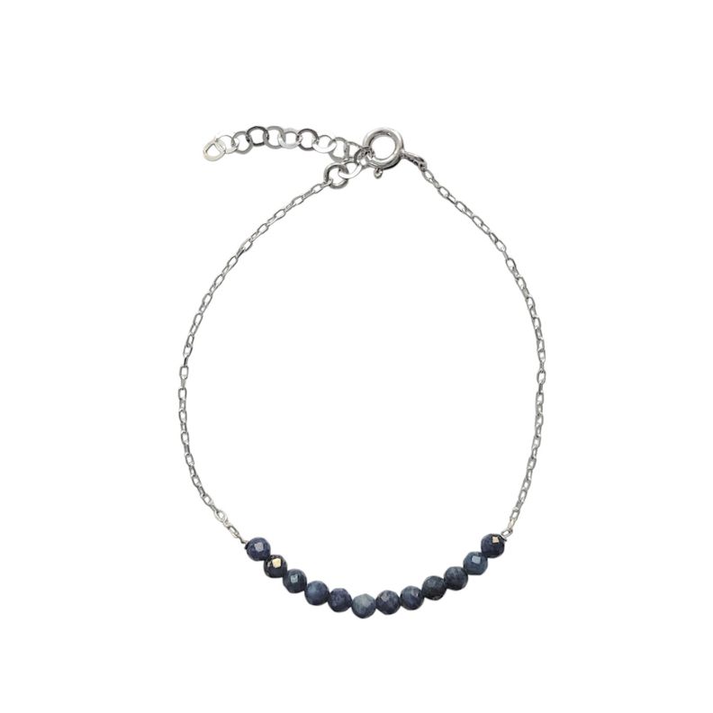 Pulsera Lapislázuli Bolita Facetada 3mm Plata Fina 925 -0