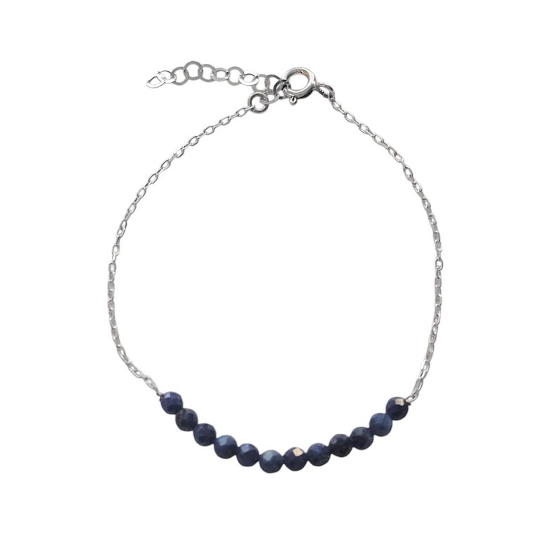 Pulsera Lapislázuli Bolita Facetada 3mm Plata Fina 925 -1