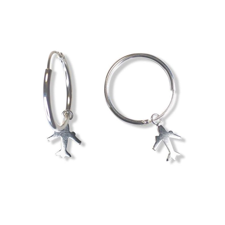Aros Argolla Colgante Avión Plata Fina 925-0