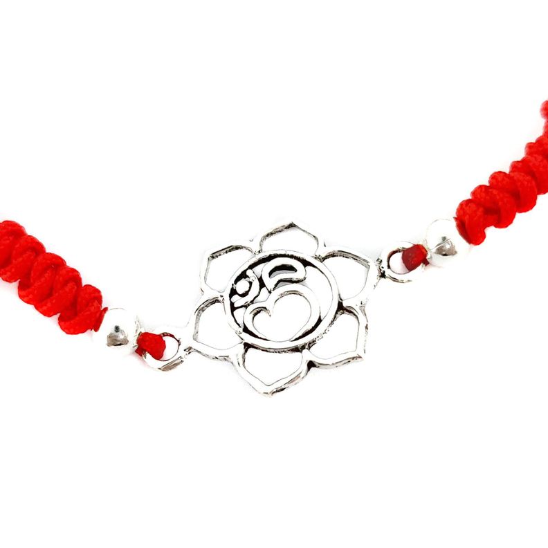 Pulsera Flor De Loto Ohm Cordón Rojo Ajustable Plata Fina 925-1
