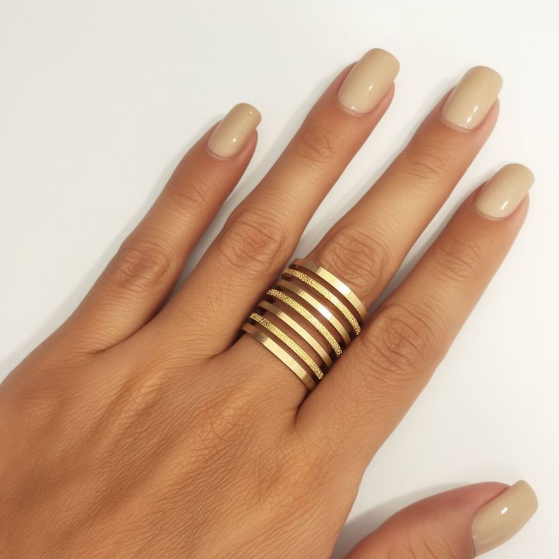 Anillo 7 Líneas Enchapado Oro 18K Ajustable-3