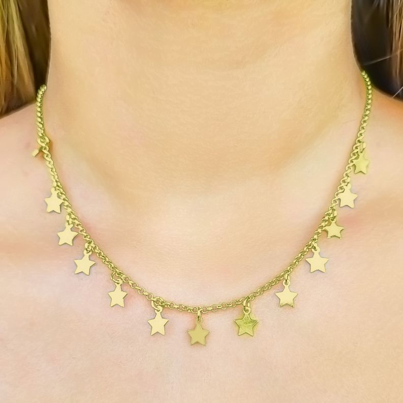Collar Choker Estrellas Colgantes 42cm Enchapado Oro 18K-2