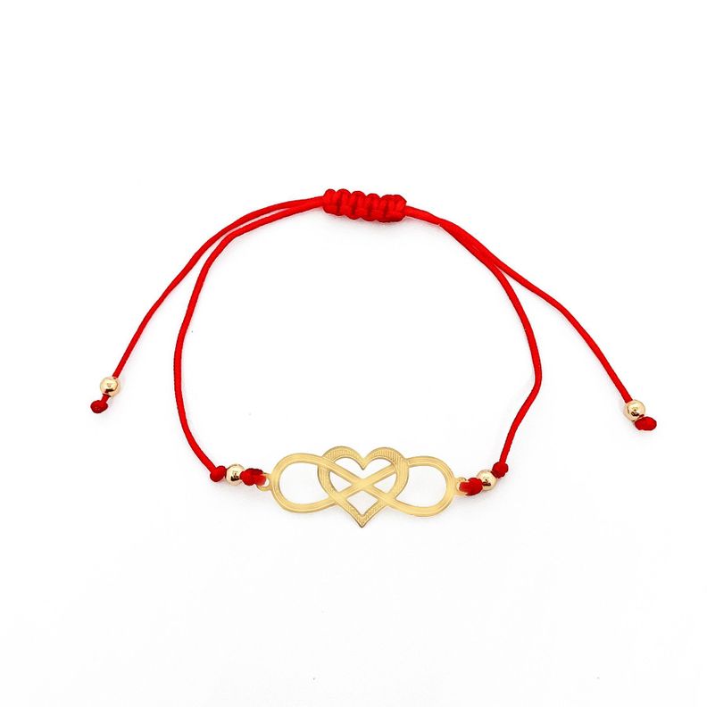 Pulsera Corazón Infinito Enchapado Oro 18K Cordón Rojo-0