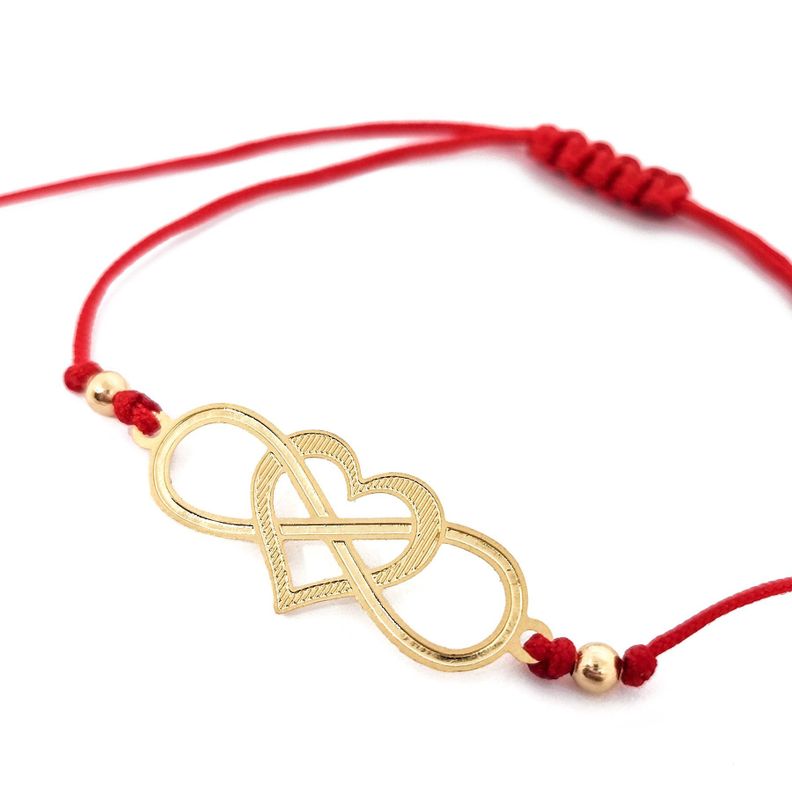 Pulsera Corazón Infinito Enchapado Oro 18K Cordón Rojo-1