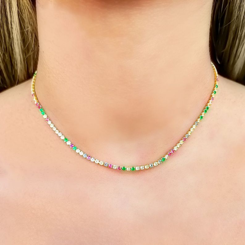 Collar Choker Circones Colores Enchapado Oro 18K-2