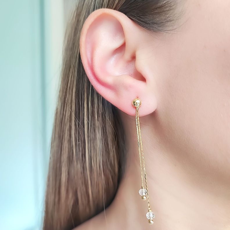 Aros Josefa Largos Cristal Enchapado Oro 18K-3