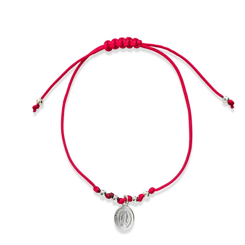 Pulsera Medalla Virgen De Guadalupe Plata Fina 925 Cordón Rojo-0