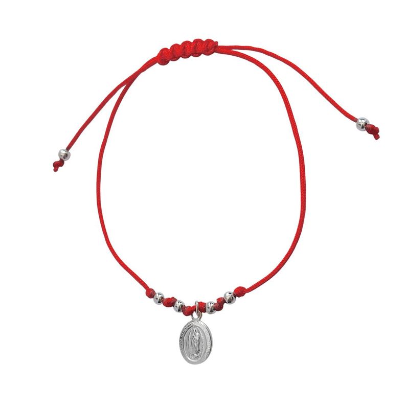 Pulsera Medalla Virgen De Guadalupe Plata Fina 925 Cordón Rojo-1