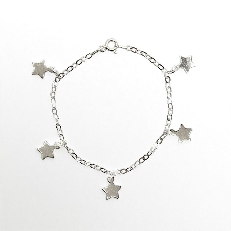 Pulsera 5 Estrellas Colgantes Plata Fina 925-0