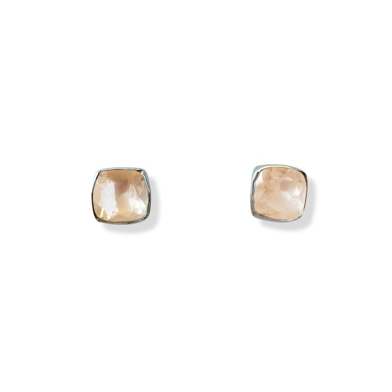 Aros Cuadrado Cuarzo Rosa Facetado 7mm Plata Fina 925-0
