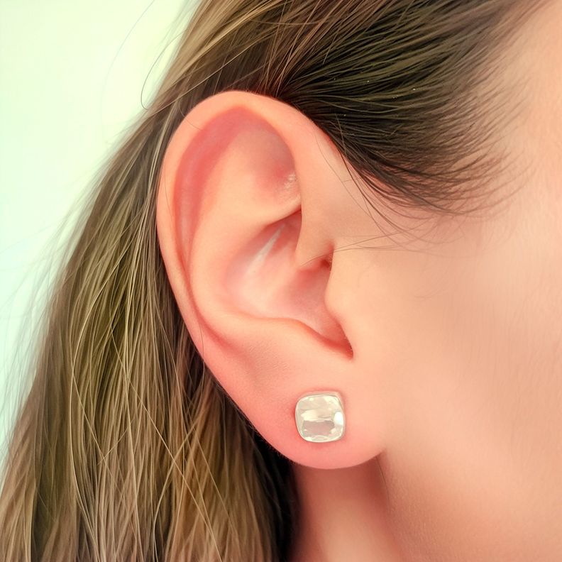 Aros Cuadrado Cuarzo Rosa Facetado 7mm Plata Fina 925-2