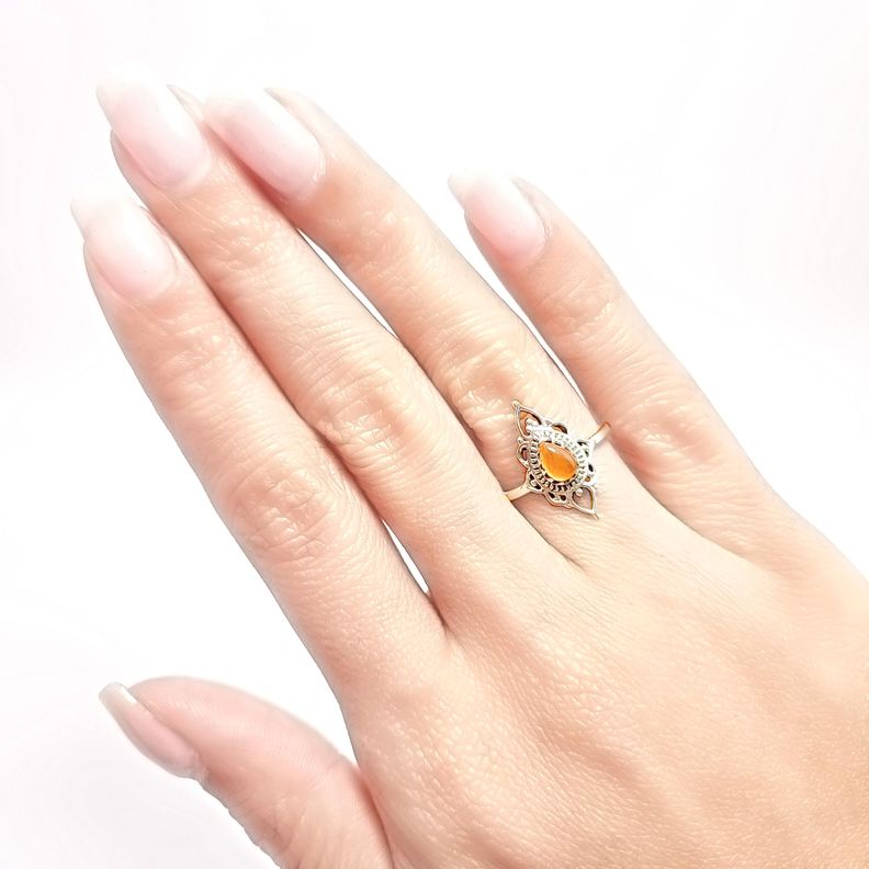 Anillo Ishani Piedra Ámbar Plata Fina 925 #17-2
