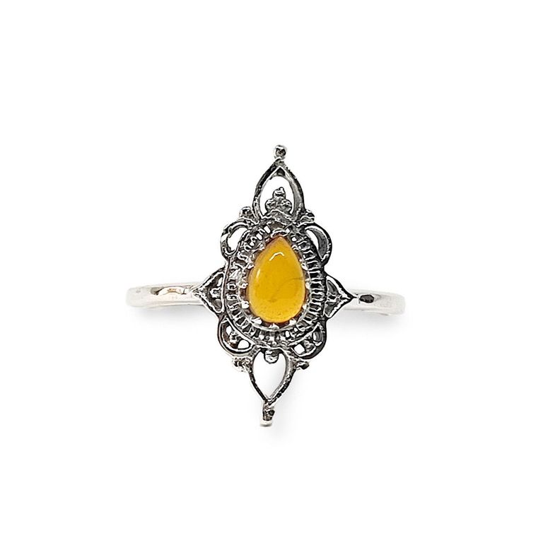 Anillo Ishani Piedra Ámbar Plata Fina 925 #17-1
