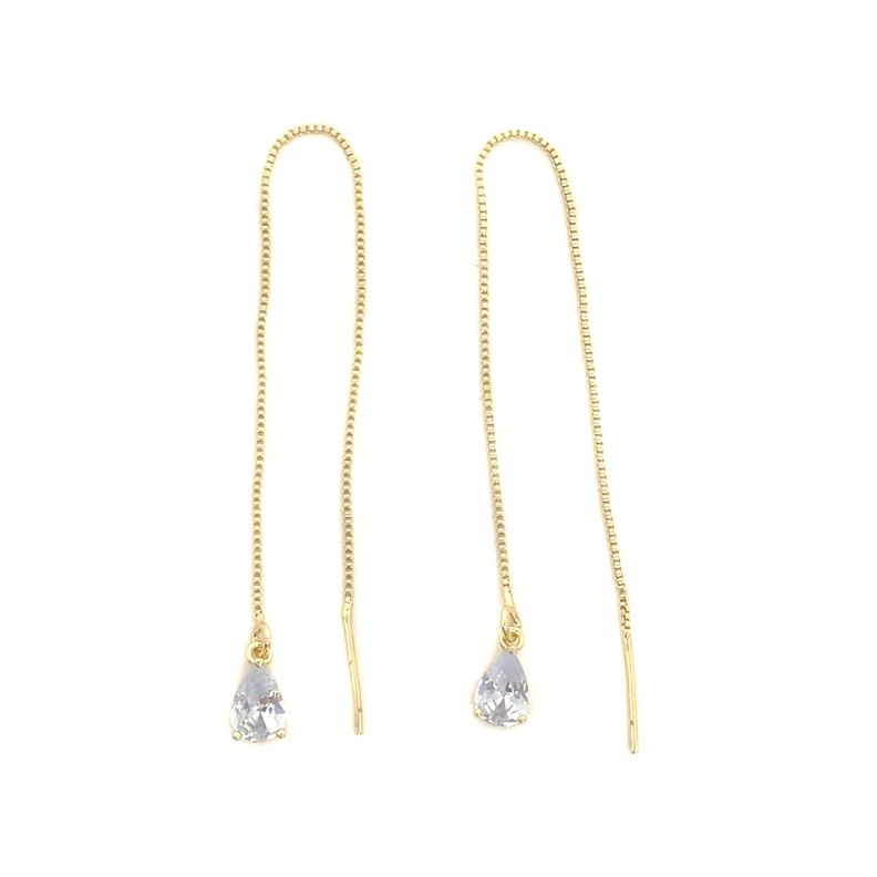 Aros Cadena Colgante Gota Blanca Enchapado Oro 18K-0