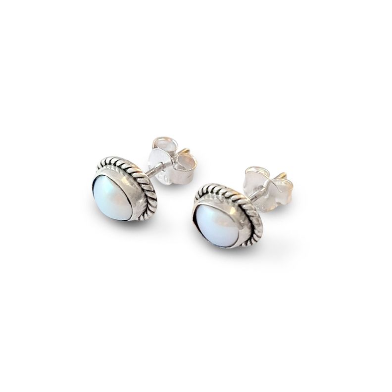 Aros Botón Óvalo Trenzado Perla De Río Plata Fina 925-1