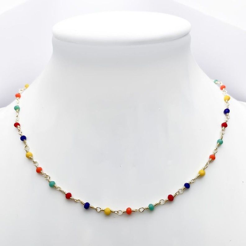 Collar Choker Cristales Colores 40cm Enchapado Oro 18K-0