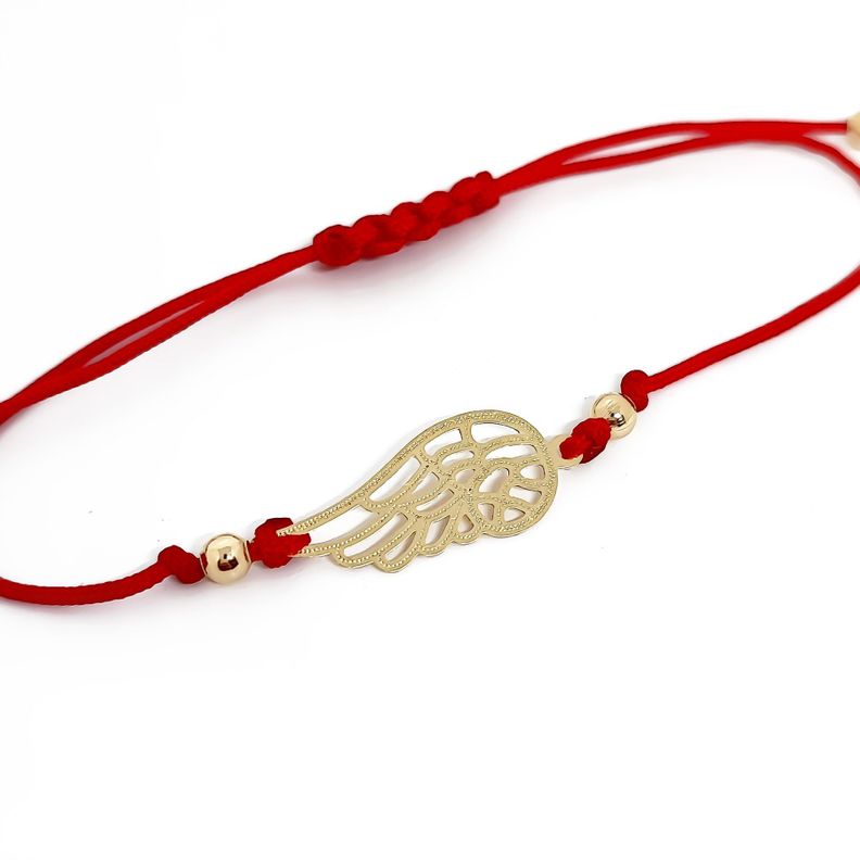 Pulsera Ala Enchapado Oro 18K Cordón Rojo-1