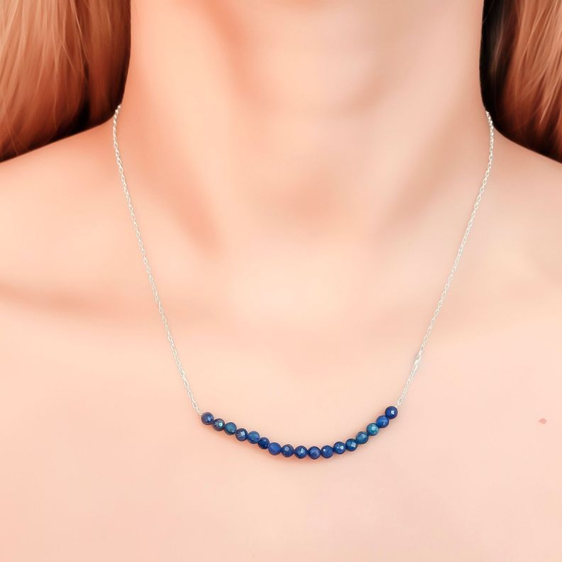 Collar Lapislázuli Facetado Cadena Eslabón Plata Fina 925-2