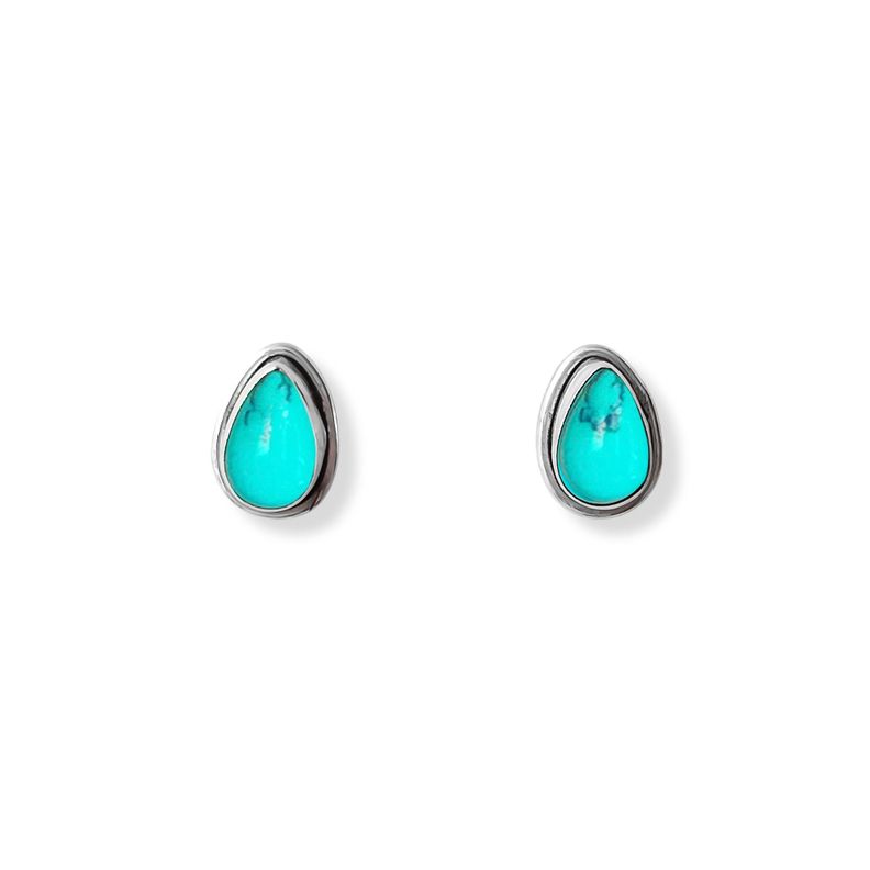 Aros Botón Gota Piedras Naturales Turquesa Plata Fina 925-0