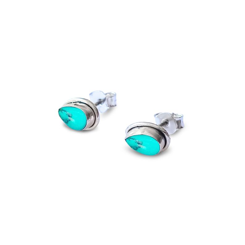 Aros Botón Gota Piedras Naturales Turquesa Plata Fina 925-2
