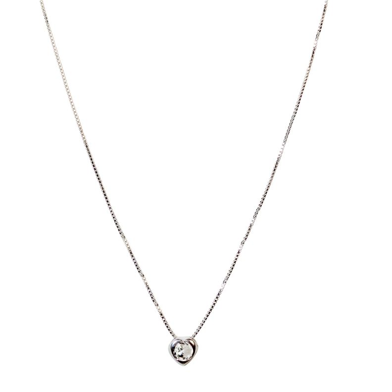 Collar Corazón Punto De Luz Circón Redondo Plata Fina 925-0