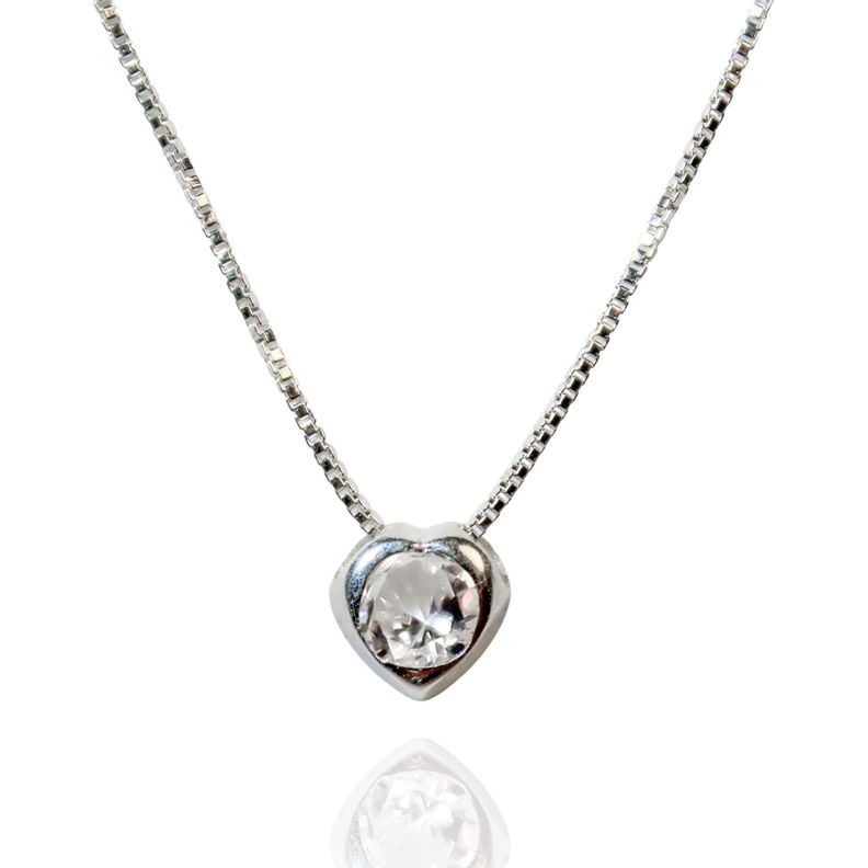 Collar Corazón Punto De Luz Circón Redondo Plata Fina 925-1