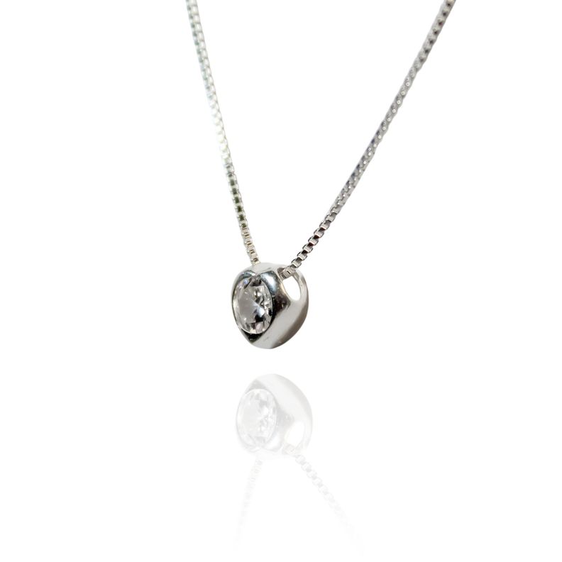 Collar Corazón Punto De Luz Circón Redondo Plata Fina 925-2