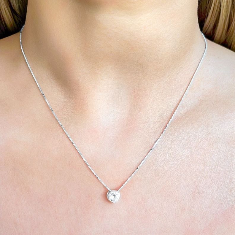 Collar Corazón Punto De Luz Circón Redondo Plata Fina 925-4
