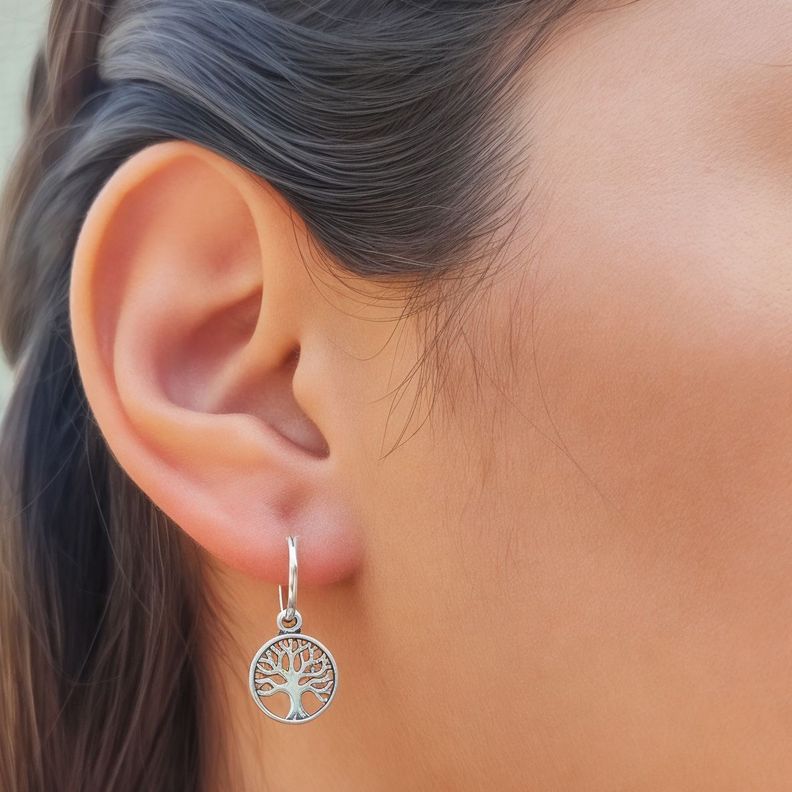Aros Argollas Árbol Vida Plata Fina 925-2