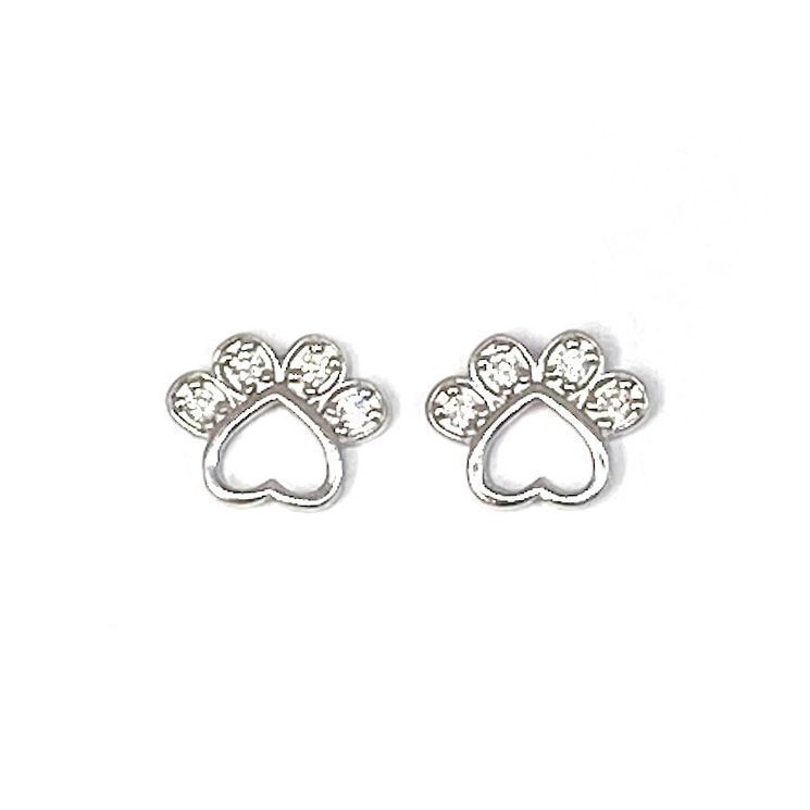Aros Huella Perro Circón Blanco Plata Fina 925-0