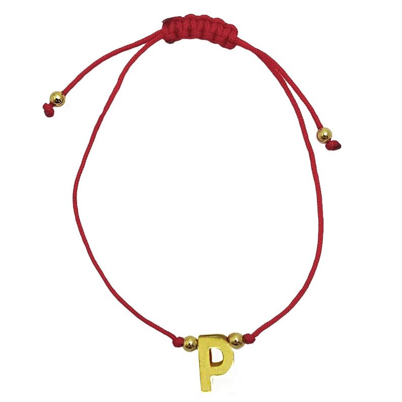 Pulsera Letra P Cordón Rojo Enchapado Oro 18K-0