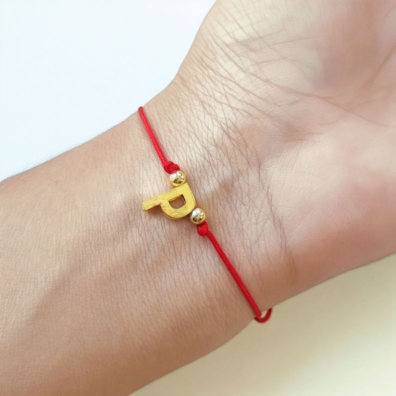 Pulsera Letra P Cordón Rojo Enchapado Oro 18K-1