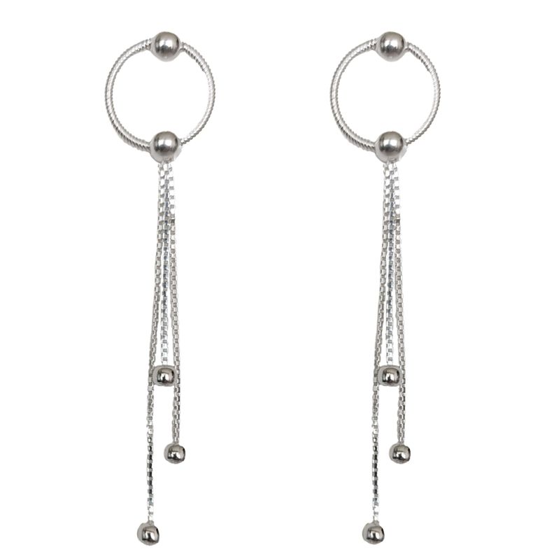 Aros Círculo Bolitas Cadena Veneciana Plata Fina 925-0
