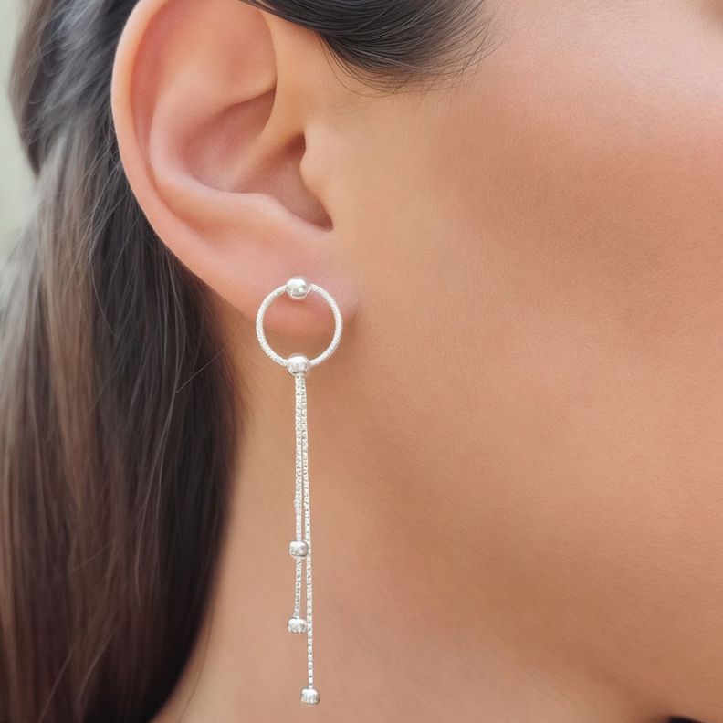 Aros Círculo Bolitas Cadena Veneciana Plata Fina 925-1