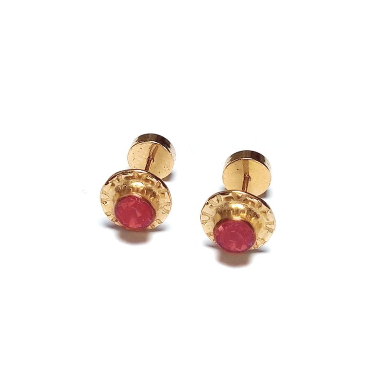 Aros Abridores Niña Circón Rojo 7mm Laminado Oro 18K-0