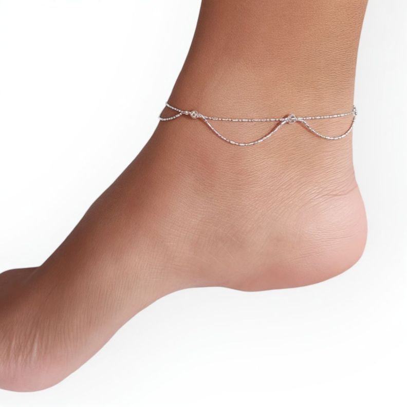 Tobillera Pelotitas Doble Cadena Plata Fina 925-1