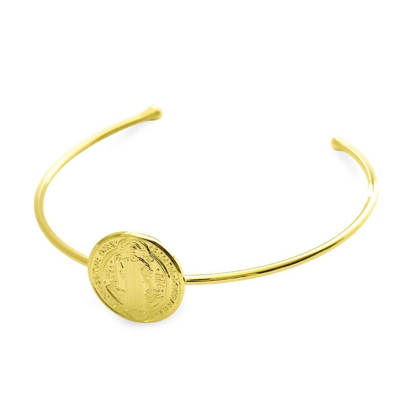 Pulsera Esclava Medalla San Benito 15mm Enchapado Oro 18K-1
