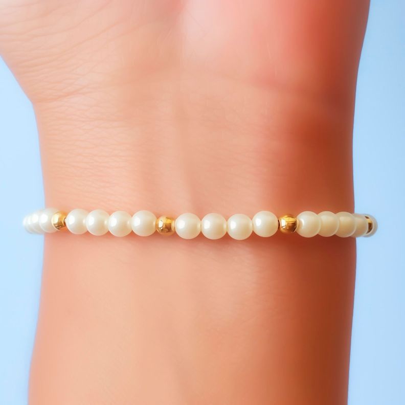 Pulsera Shellpearl 4mm Bolita Enchapado Oro 18K-2