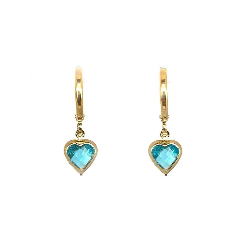Aros Argolla Corazón Celeste Colgante Enchapado Oro 18KA-0