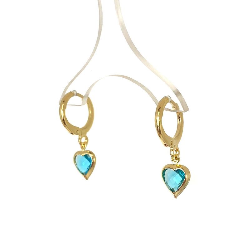Aros Argolla Corazón Celeste Colgante Enchapado Oro 18KA-1