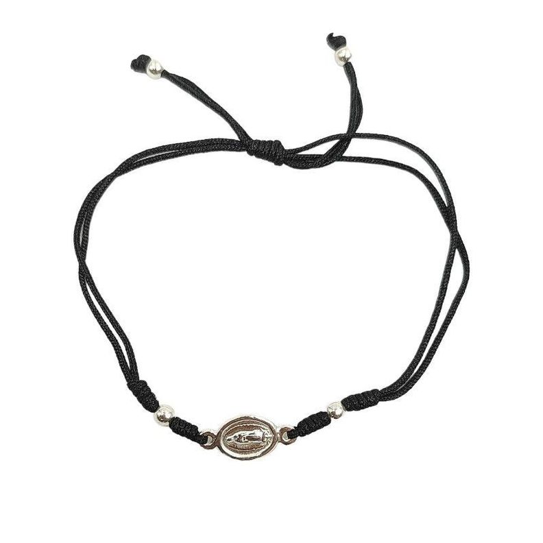 Pulsera Virgen De Guadalupe Plata Fina 925 Cordon Negro
