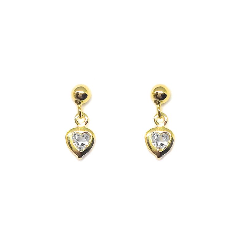 Aros Nina Corazon Cristal Colgante Enchapado Oro 18K