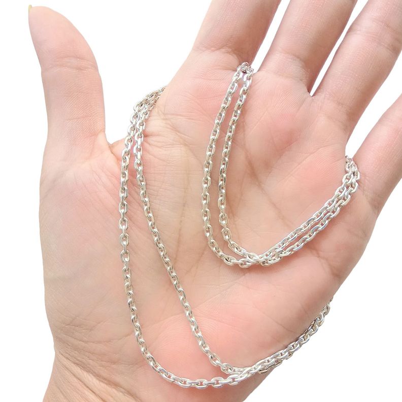 Cadena Eslabón Limada 60cm Plata Fina 925 -2