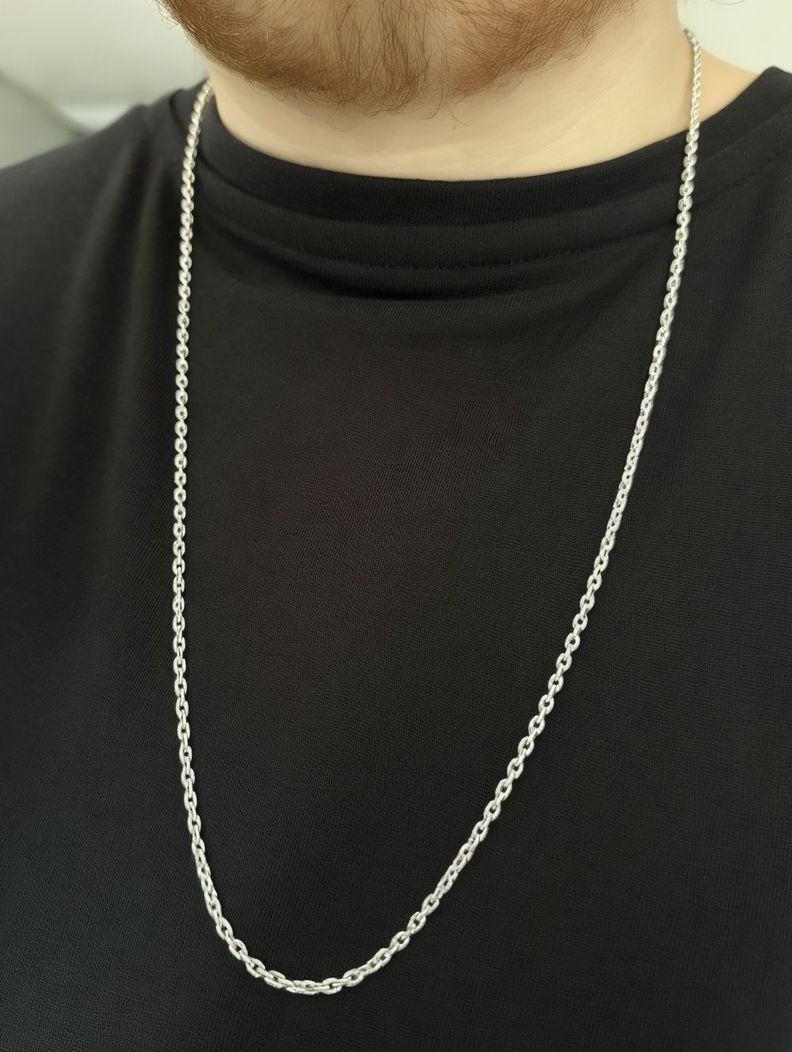 Cadena Eslabón Limada 60cm Plata Fina 925 -3