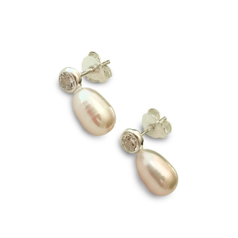 Aros Perla De Río Circón Leticia Plata Fina 925-1