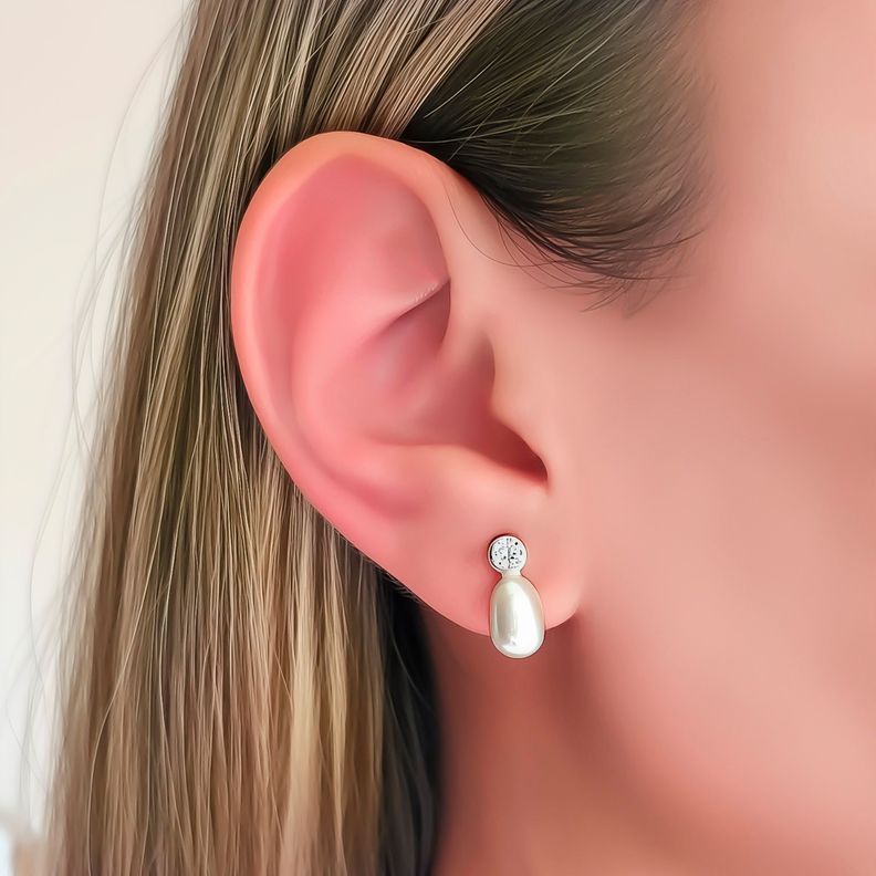 Aros Perla De Río Circón Leticia Plata Fina 925-2