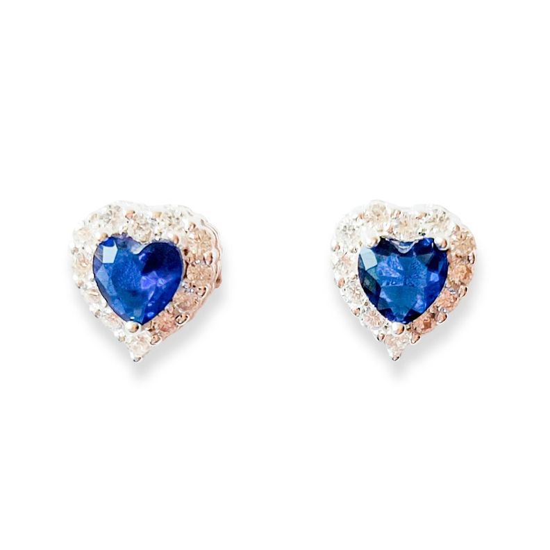 Aros Lady Corazon Circon Azul Plata Fina 925